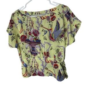 Maeve By Anthropologie Women's  6P Colorful Peacock Floral Top 100% SILK